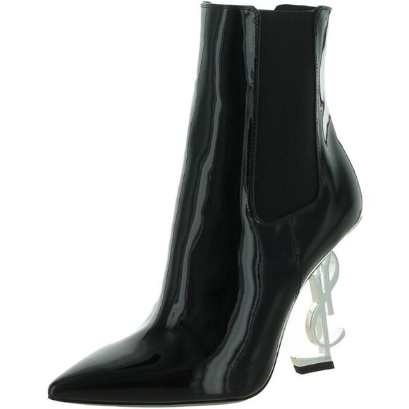 Saint Laurent Womens YSL Black Logo Pointed Toe Stretch Ankle Boots Shoes New - Picture 1 of 3